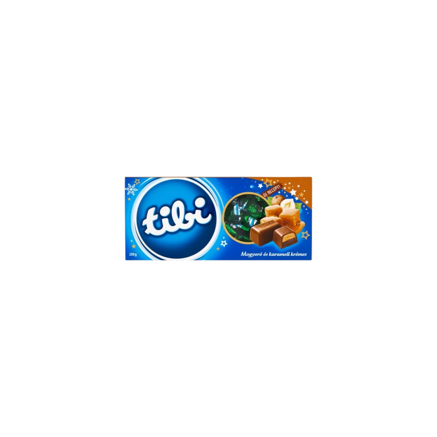 Tibi szaloncukor mogyoró- és karamellkrémes, díszdobozos 280g